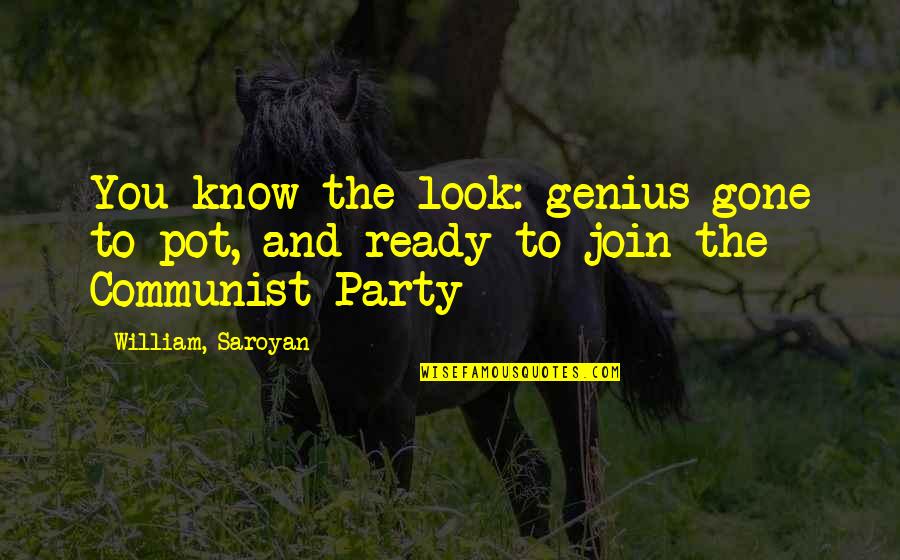 Party Ready Quotes By William, Saroyan: You know the look: genius gone to pot, Party Ready Quotes By William, Saroyan: You know the look: genius gone to pot,