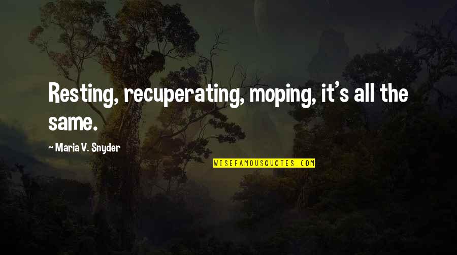 Passenden Partner Quotes By Maria V. Snyder: Resting, recuperating, moping, it's all the same. Passenden Partner Quotes By Maria V. Snyder: Resting, recuperating, moping, it's all the same.