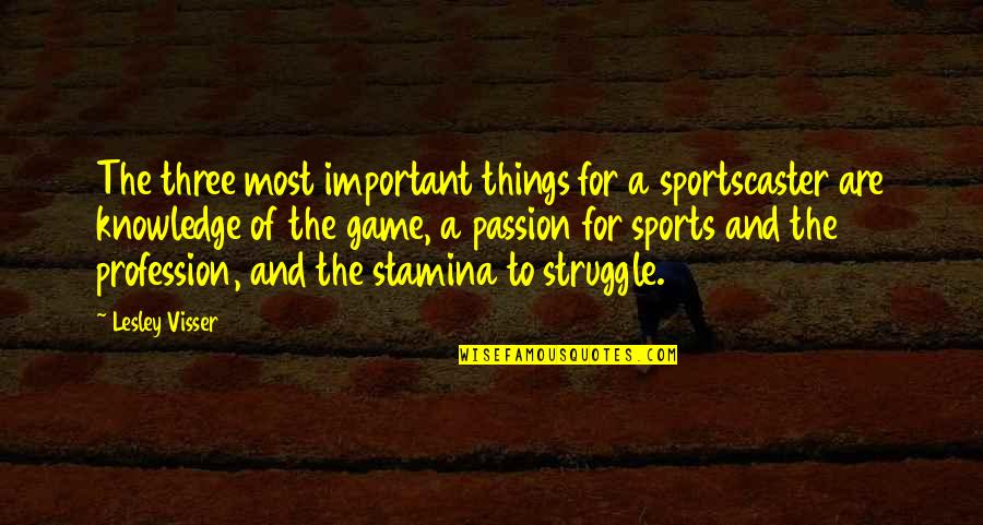 Passion For Sports Quotes By Lesley Visser: The three most important things for a sportscaster
