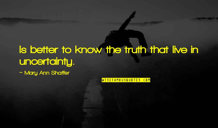 Passorn Quotes By Mary Ann Shaffer: Is better to know the truth that live