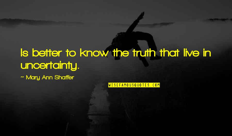 Passorn Quotes By Mary Ann Shaffer: Is better to know the truth that live Passorn Quotes By Mary Ann Shaffer: Is better to know the truth that live