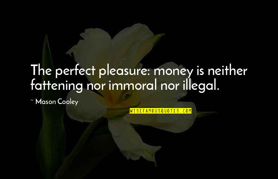 Past Dwelling Quotes By Mason Cooley: The perfect pleasure: money is neither fattening nor