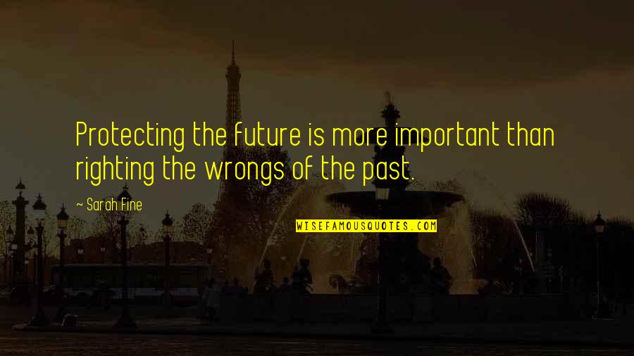 Past Is Important Quotes By Sarah Fine: Protecting the future is more important than righting