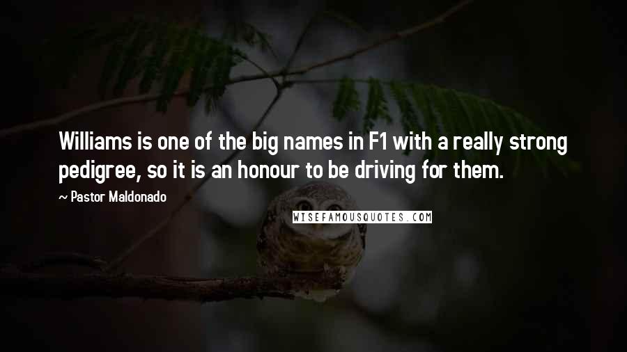 Pastor Maldonado quotes: Williams is one of the big names in F1 with a really strong pedigree, so it is an honour to be driving for them.