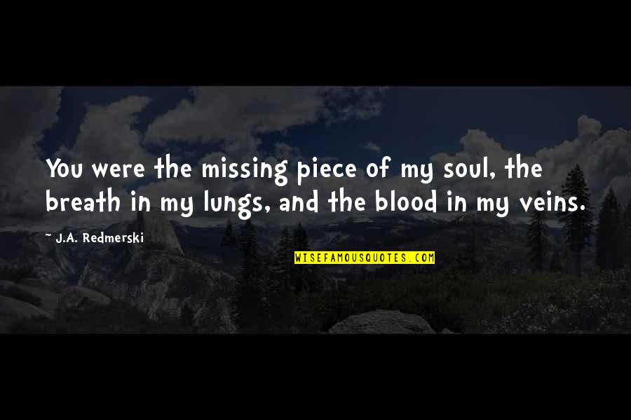 Pat Narduzzi Quotes By J.A. Redmerski: You were the missing piece of my soul, Pat Narduzzi Quotes By J.A. Redmerski: You were the missing piece of my soul,