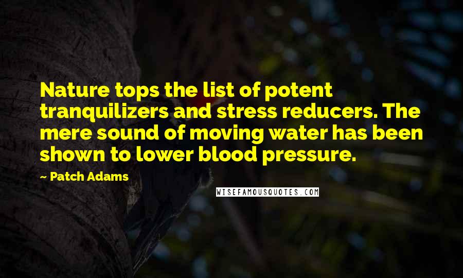 Patch Adams quotes: Nature tops the list of potent tranquilizers and stress reducers. The mere sound of moving water has been shown to lower blood pressure.