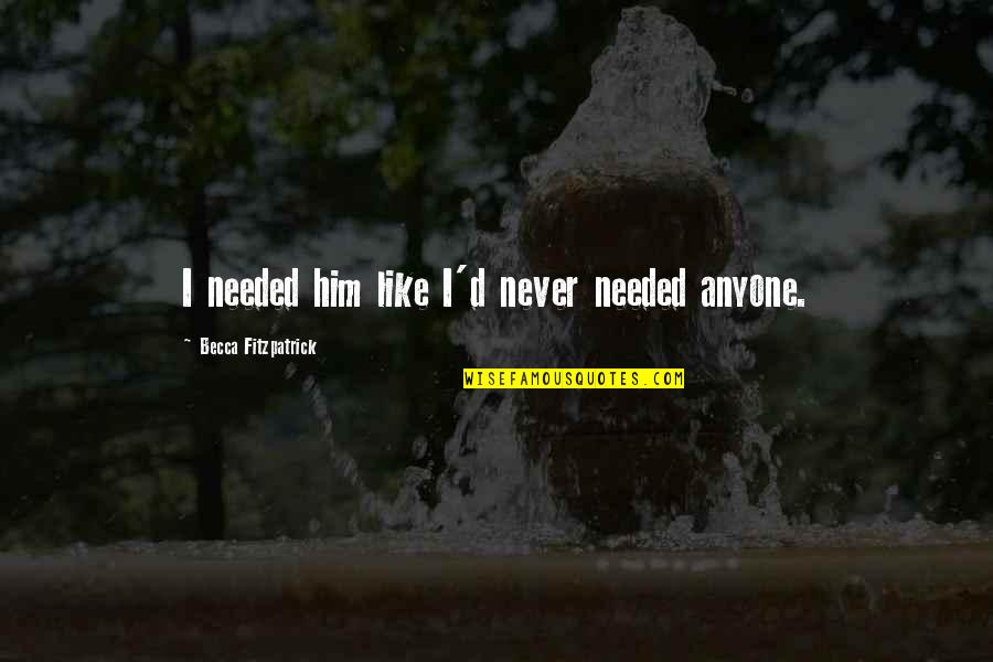 Patch Cipriano And Nora Grey Quotes By Becca Fitzpatrick: I needed him like I'd never needed anyone. Patch Cipriano And Nora Grey Quotes By Becca Fitzpatrick: I needed him like I'd never needed anyone.