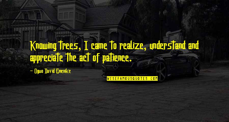 Patience And Acceptance Quotes By Ogwo David Emenike: Knowing trees, I came to realize, understand and