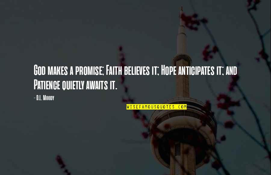 Patience And Faith Quotes By D.L. Moody: God makes a promise; Faith believes it; Hope