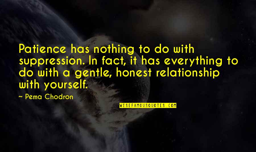 Patience And Relationship Quotes By Pema Chodron: Patience has nothing to do with suppression. In Patience And Relationship Quotes By Pema Chodron: Patience has nothing to do with suppression. In