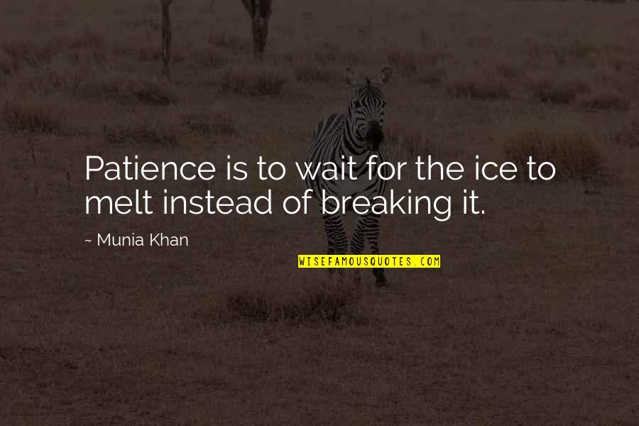 Patience And Waiting Quotes By Munia Khan: Patience is to wait for the ice to