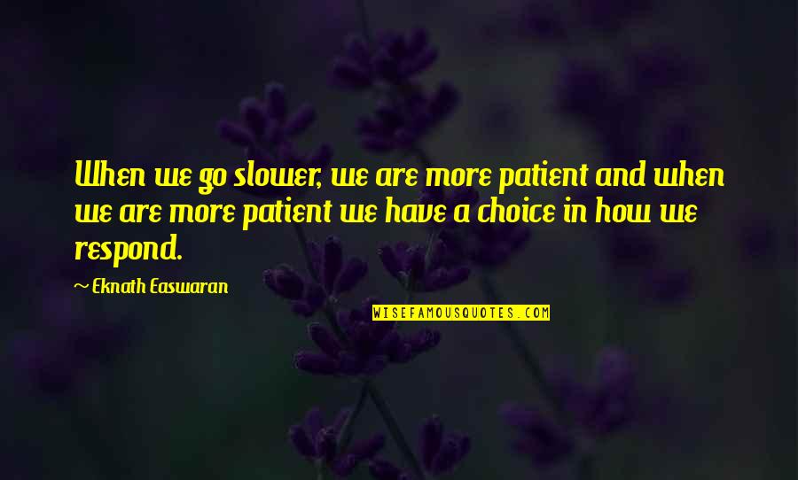 Patient And Quotes By Eknath Easwaran: When we go slower, we are more patient Patient And Quotes By Eknath Easwaran: When we go slower, we are more patient