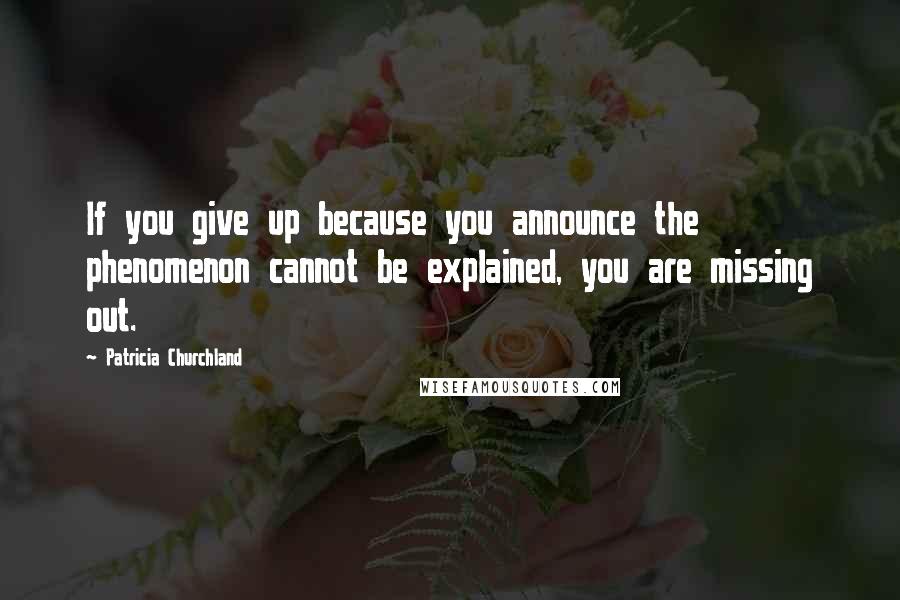 Patricia Churchland quotes: If you give up because you announce the phenomenon cannot be explained, you are missing out.