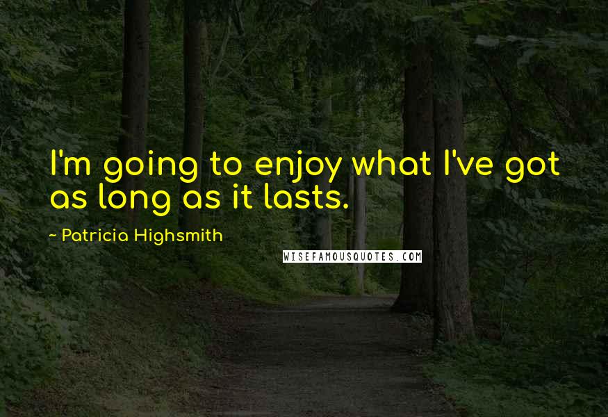 Patricia Highsmith quotes: I'm going to enjoy what I've got as long as it lasts.