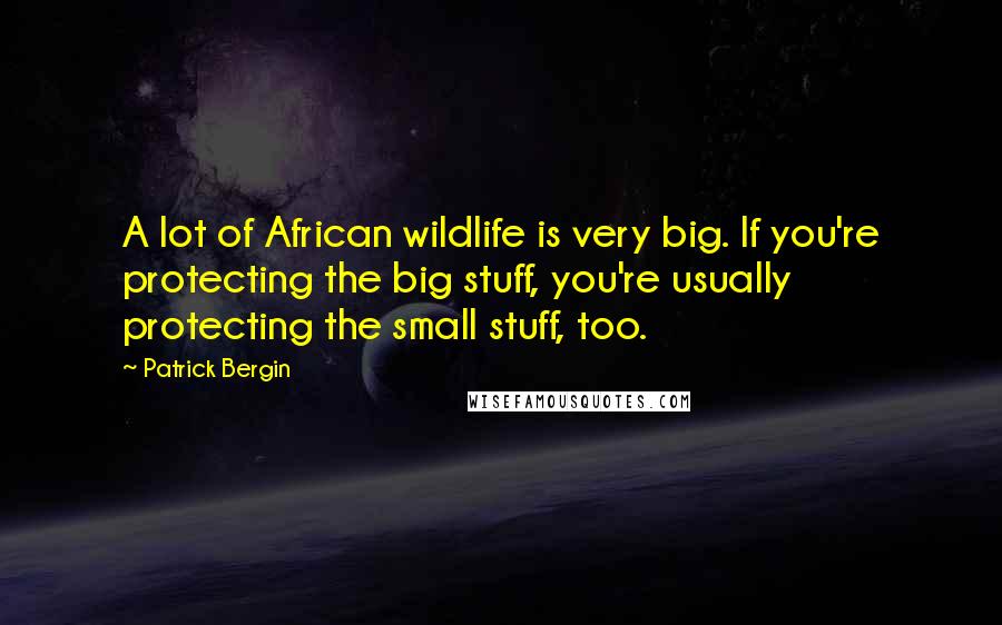 Patrick Bergin quotes: A lot of African wildlife is very big. If you're protecting the big stuff, you're usually protecting the small stuff, too.