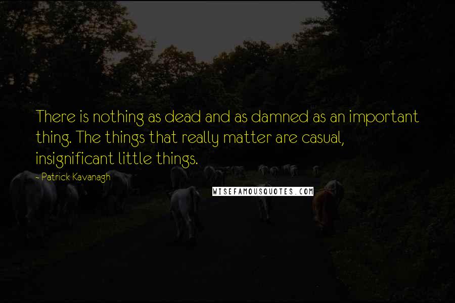 Patrick Kavanagh quotes: There is nothing as dead and as damned as an important thing. The things that really matter are casual, insignificant little things. Patrick Kavanagh quotes: There is nothing as dead and as damned as an important thing. The things that really matter are casual, insignificant little things.