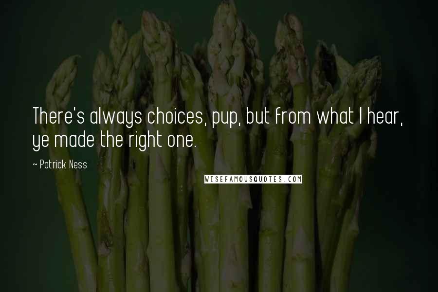 Patrick Ness quotes: There's always choices, pup, but from what I hear, ye made the right one.