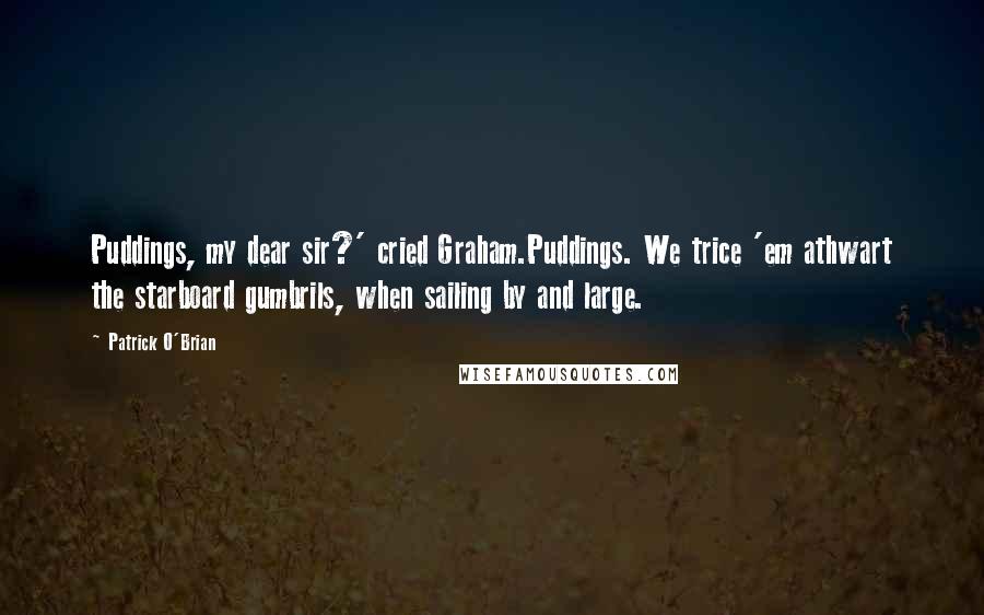 Patrick O'Brian quotes: Puddings, my dear sir?' cried Graham.Puddings. We trice 'em athwart the starboard gumbrils, when sailing by and large. Patrick O'Brian quotes: Puddings, my dear sir?' cried Graham.Puddings. We trice 'em athwart the starboard gumbrils, when sailing by and large.
