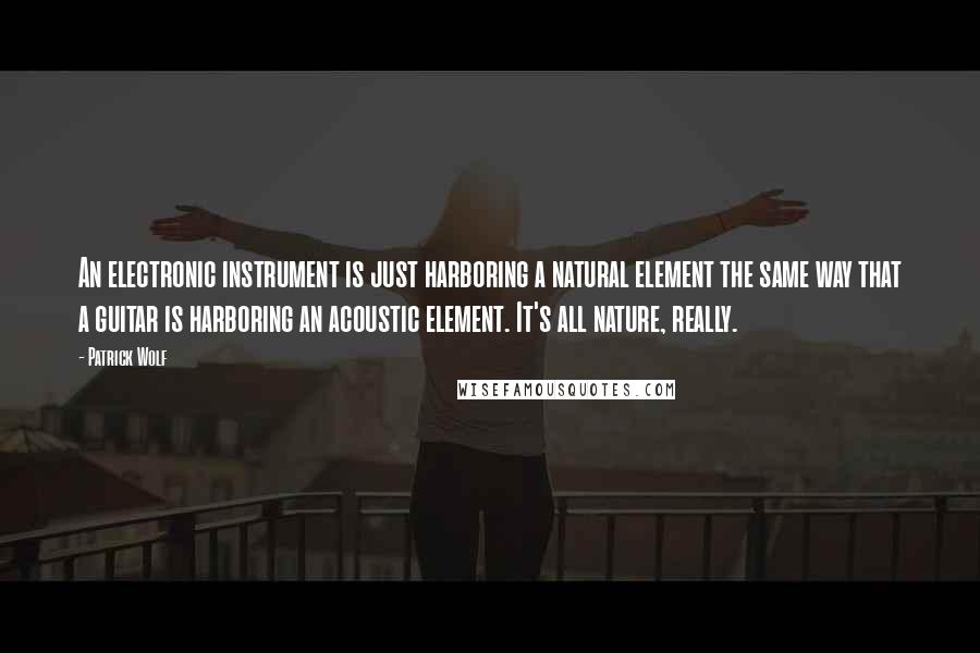 Patrick Wolf quotes: An electronic instrument is just harboring a natural element the same way that a guitar is harboring an acoustic element. It's all nature, really.