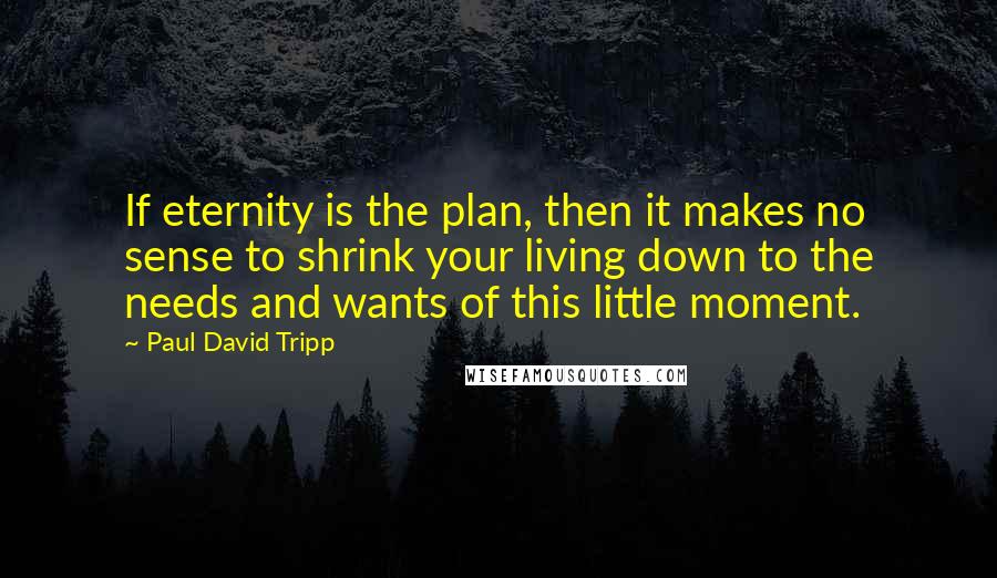 Paul David Tripp quotes: If eternity is the plan, then it makes no sense to shrink your living down to the needs and wants of this little moment.