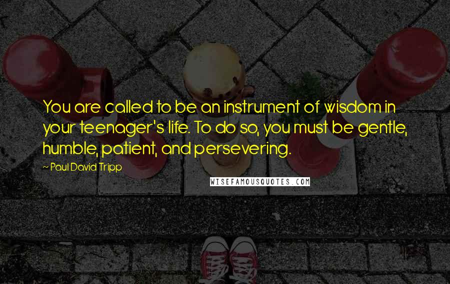 Paul David Tripp quotes: You are called to be an instrument of wisdom in your teenager's life. To do so, you must be gentle, humble, patient, and persevering.