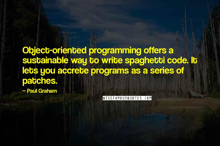 Paul Graham quotes: Object-oriented programming offers a sustainable way to write spaghetti code. It lets you accrete programs as a series of patches.