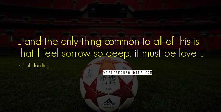 Paul Harding quotes: ... and the only thing common to all of this is that I feel sorrow so deep, it must be love ...