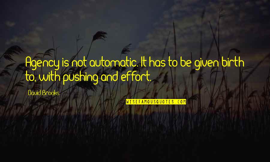 Paul Meier Day Program Quotes By David Brooks: Agency is not automatic. It has to be