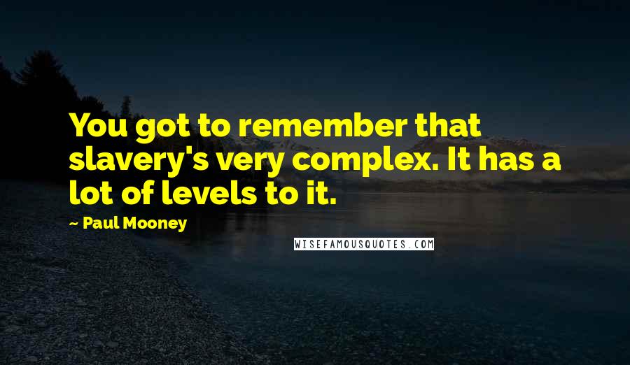 Paul Mooney quotes: You got to remember that slavery's very complex. It has a lot of levels to it.