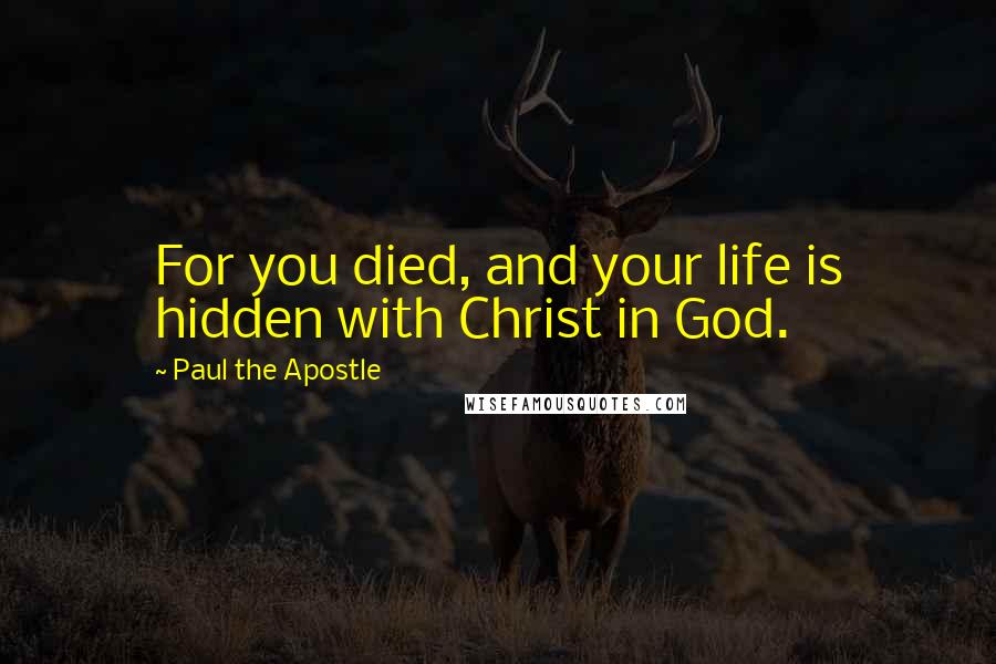 Paul The Apostle quotes: For you died, and your life is hidden with Christ in God.