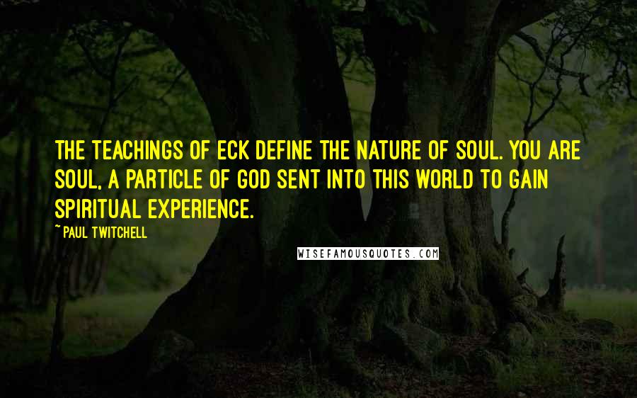Paul Twitchell quotes: The teachings of ECK define the nature of Soul. You are Soul, a particle of God sent into this world to gain spiritual experience.