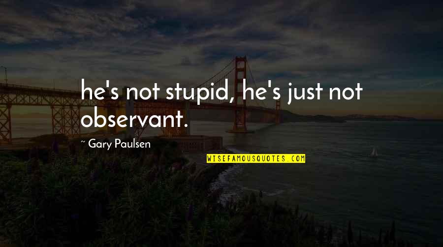 Paulsen Quotes By Gary Paulsen: he's not stupid, he's just not observant.