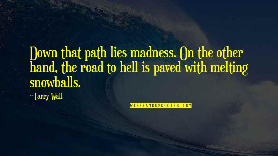 Paved Road Quotes By Larry Wall: Down that path lies madness. On the other