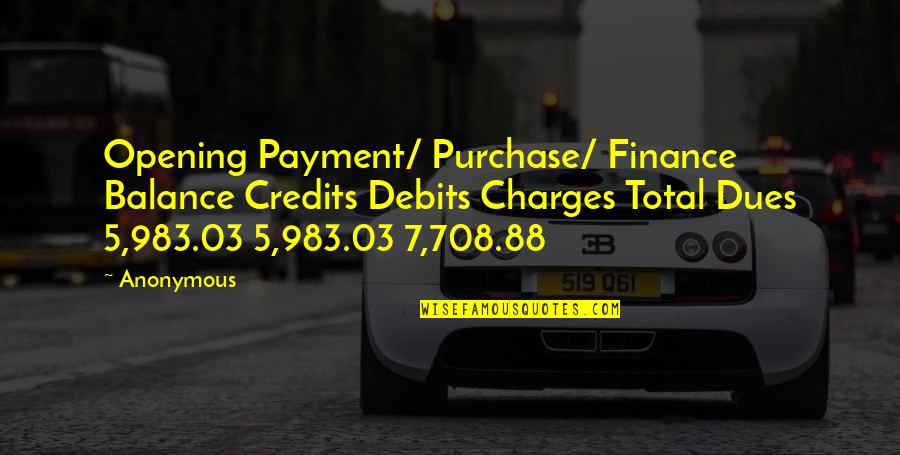 Payment Quotes By Anonymous: Opening Payment/ Purchase/ Finance Balance Credits Debits Charges