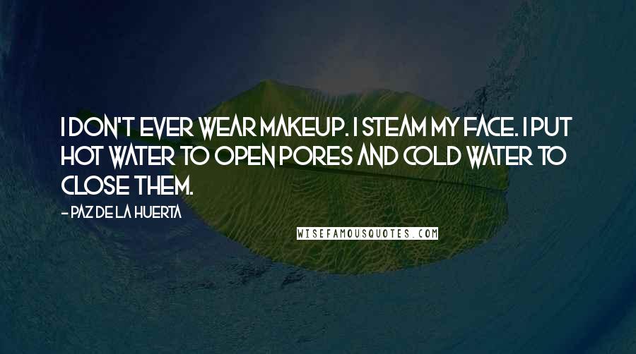 Paz De La Huerta quotes: I don't ever wear makeup. I steam my face. I put hot water to open pores and cold water to close them.