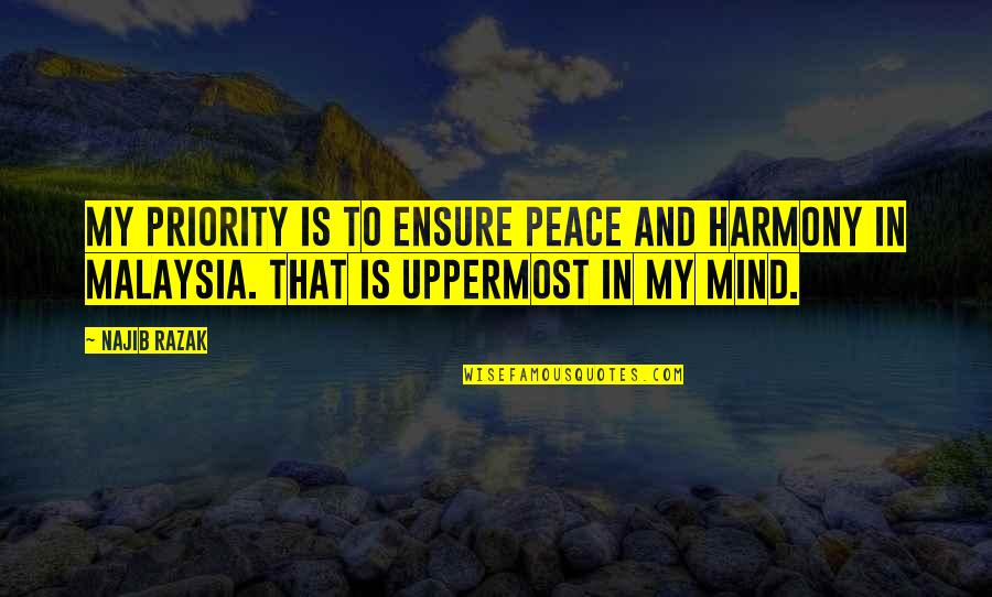 Peace And Harmony Quotes By Najib Razak: My priority is to ensure peace and harmony
