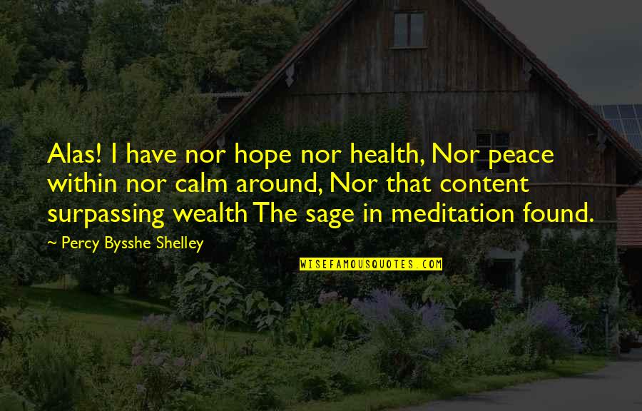 Peace Health Quotes By Percy Bysshe Shelley: Alas! I have nor hope nor health, Nor