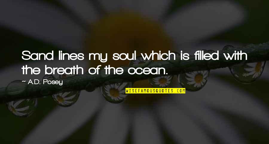 Peace In The Ocean Quotes By A.D. Posey: Sand lines my soul which is filled with
