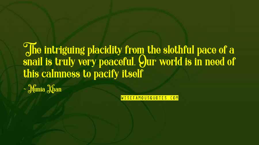 Peace In The World Quotes By Munia Khan: The intriguing placidity from the slothful pace of