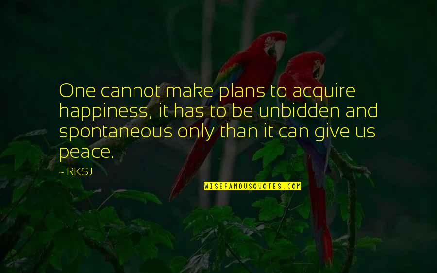 Peace Life Quotes By RKSJ: One cannot make plans to acquire happiness; it
