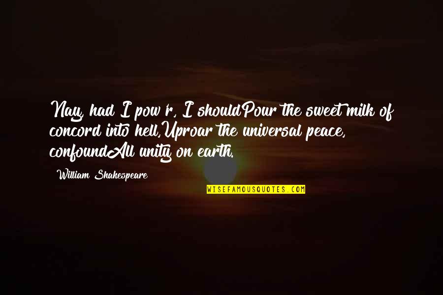 Peace On Earth Quotes By William Shakespeare: Nay, had I pow'r, I shouldPour the sweet