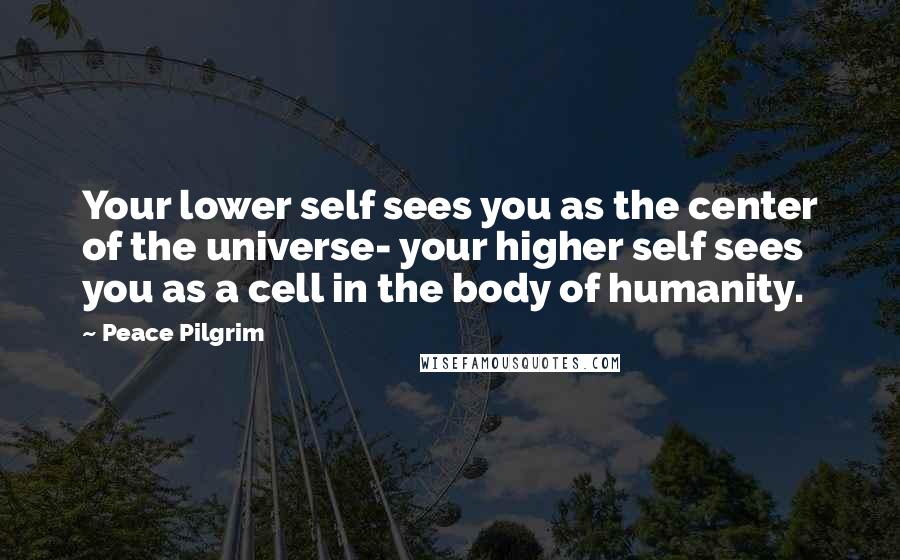Peace Pilgrim quotes: Your lower self sees you as the center of the universe- your higher self sees you as a cell in the body of humanity.
