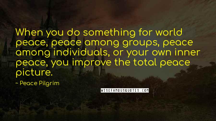 Peace Pilgrim quotes: When you do something for world peace, peace among groups, peace among individuals, or your own inner peace, you improve the total peace picture.