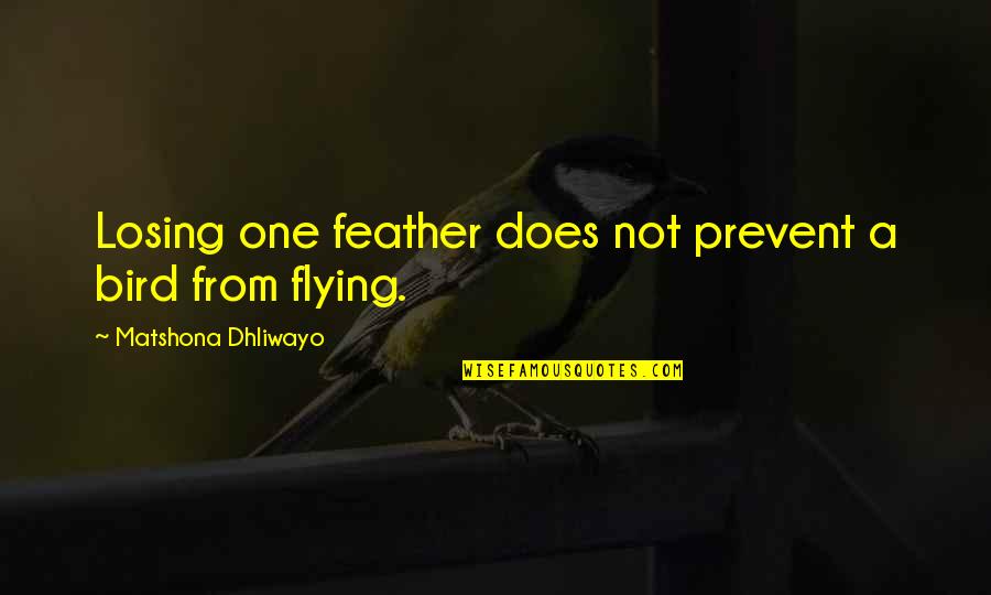 Peace Sign Pics With Quotes By Matshona Dhliwayo: Losing one feather does not prevent a bird