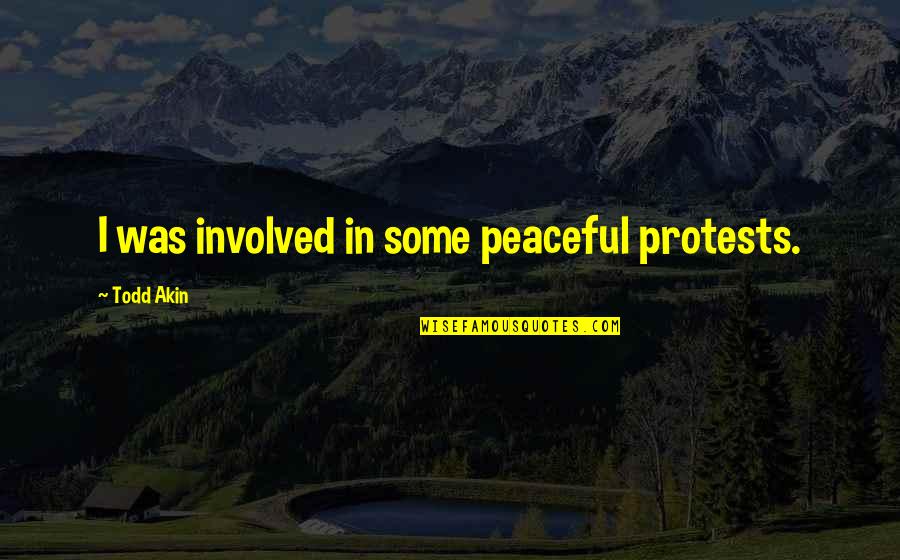 Peaceful Protests Quotes By Todd Akin: I was involved in some peaceful protests.
