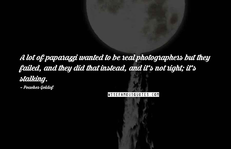 Peaches Geldof quotes: A lot of paparazzi wanted to be real photographers but they failed, and they did that instead, and it's not right; it's stalking.