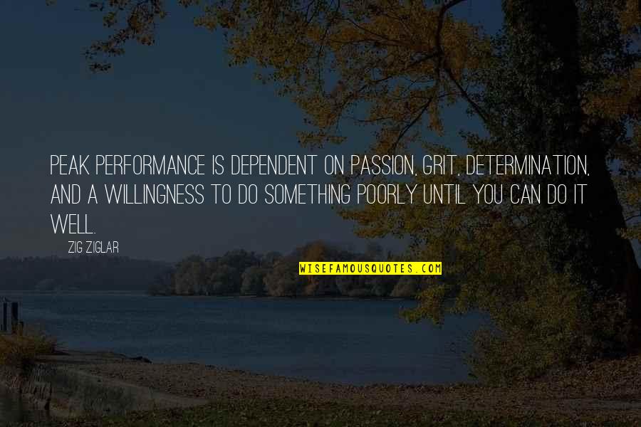 Peak Quotes By Zig Ziglar: Peak performance is dependent on passion, grit, determination,