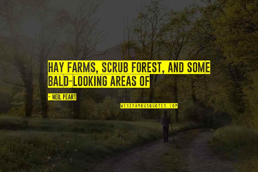 Peart Quotes By Neil Peart: Hay farms, scrub forest, and some bald-looking areas
