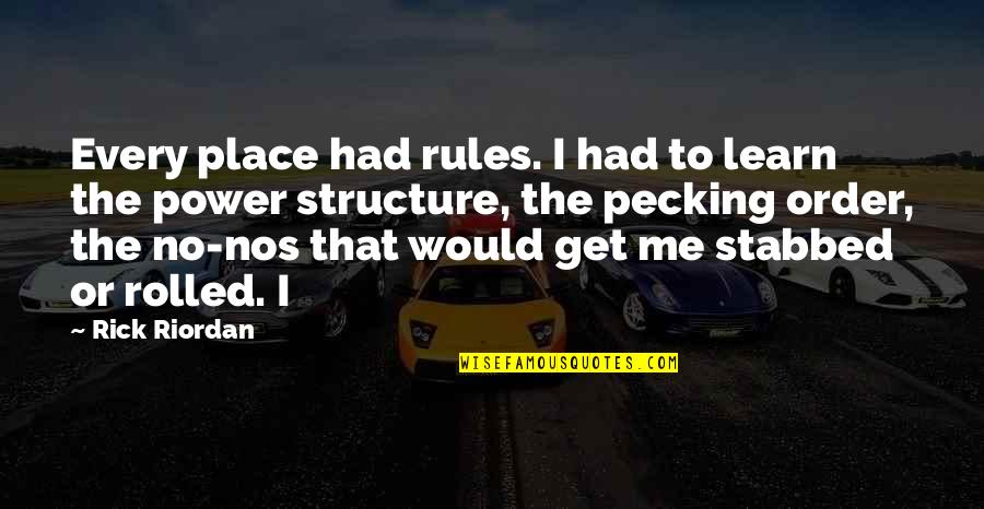 Pecking Quotes By Rick Riordan: Every place had rules. I had to learn