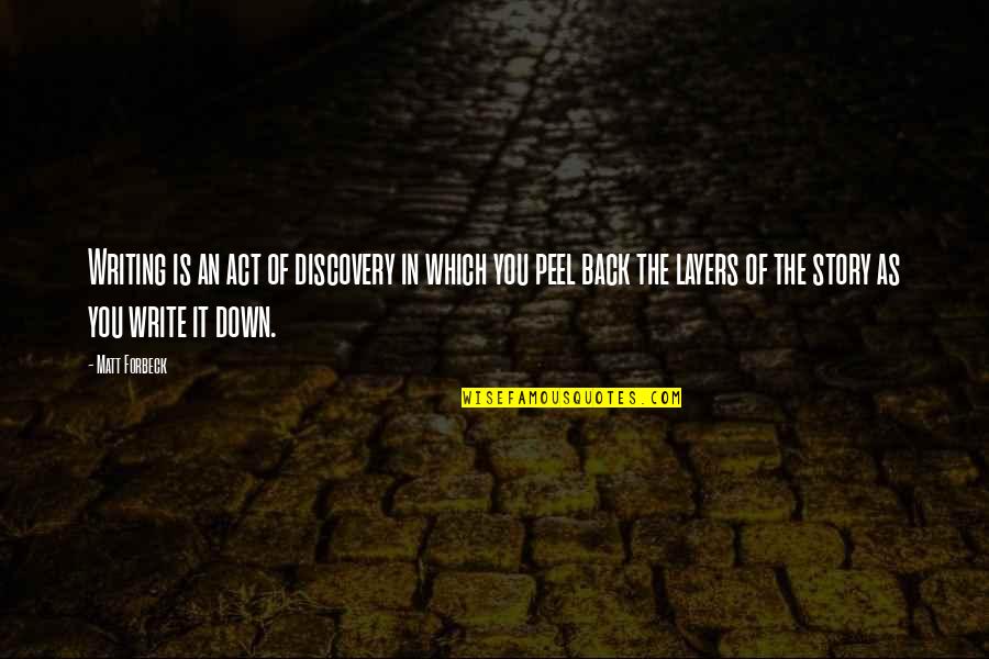 Peel Layers Quotes By Matt Forbeck: Writing is an act of discovery in which